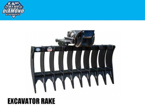 BLUE DIAMOND Excavator Rake - Fits 6000 lbs. to 15000 lbs. machines