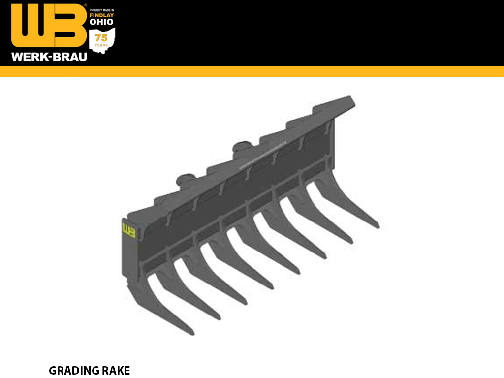 WERK-BRAU Grading Rake for Wheel loaders 19,000 - 30,000 lbs. (class 2